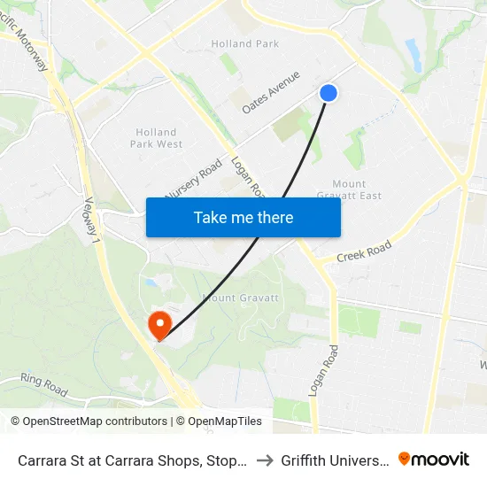 Carrara St at Carrara Shops, Stop 52 to Griffith University map