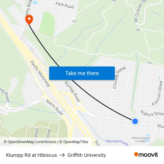 Klumpp Rd at Hibiscus to Griffith University map