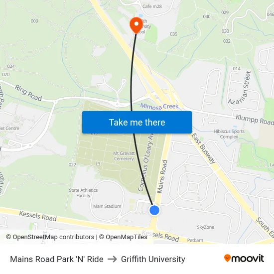 Mains Road Park 'N' Ride to Griffith University map