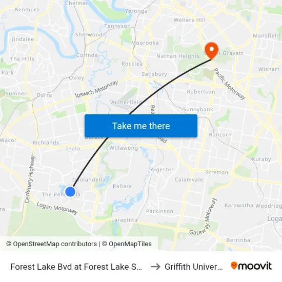 Forest Lake Bvd at Forest Lake Shops to Griffith University map