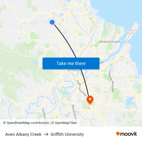 Aveo Albany Creek to Griffith University map