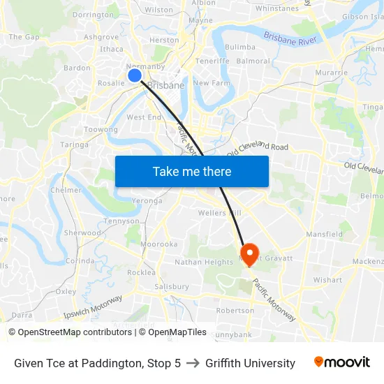 Given Tce at Paddington, Stop 5 to Griffith University map