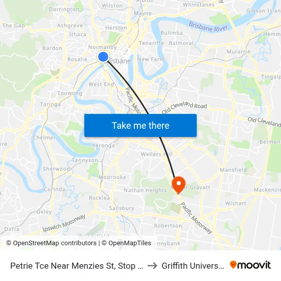 Petrie Tce Near Menzies St, Stop 3a to Griffith University map
