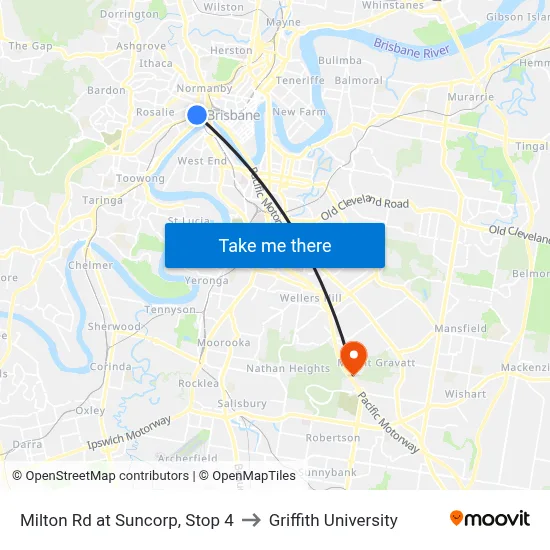 Milton Rd at Suncorp, Stop 4 to Griffith University map