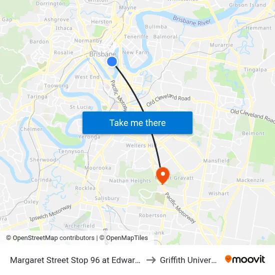 Margaret Street Stop 96 at Edward St to Griffith University map