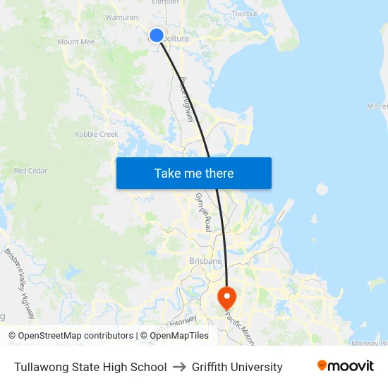 Tullawong State High School to Griffith University map