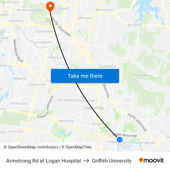 Armstrong Rd at Logan Hospital to Griffith University map