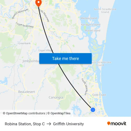 Robina Station, Stop C to Griffith University map