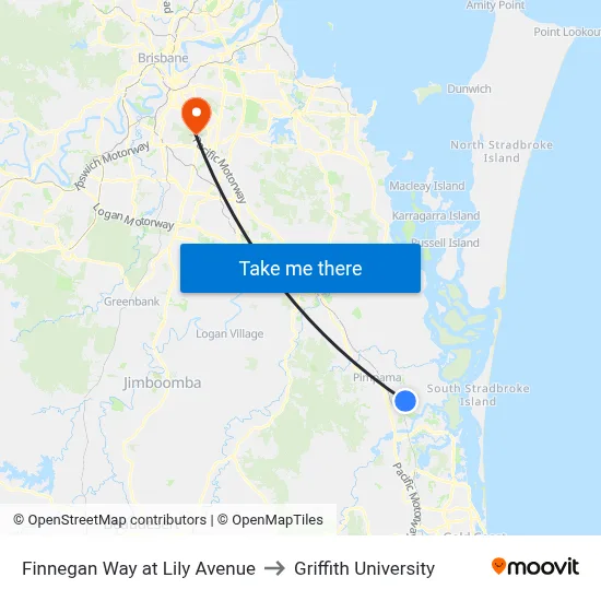 Finnegan Way at Lily Avenue to Griffith University map