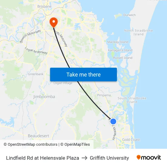Lindfield Rd at Helensvale Plaza to Griffith University map