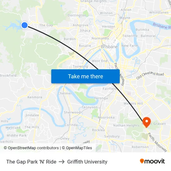 The Gap Park 'N' Ride to Griffith University map