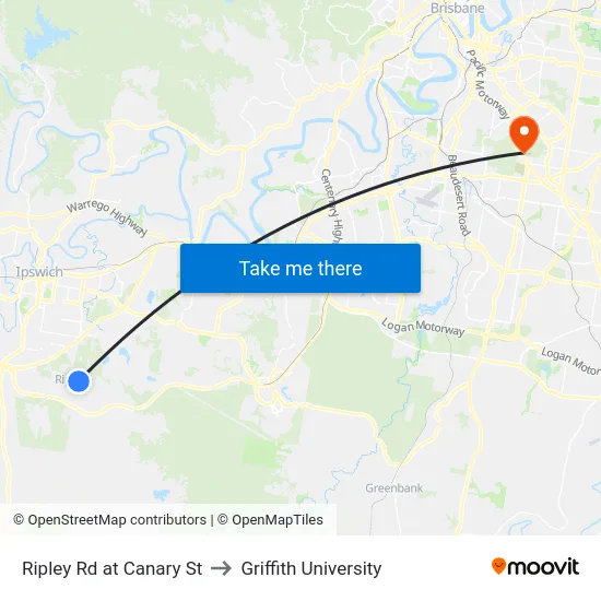 Ripley Rd at Canary St to Griffith University map