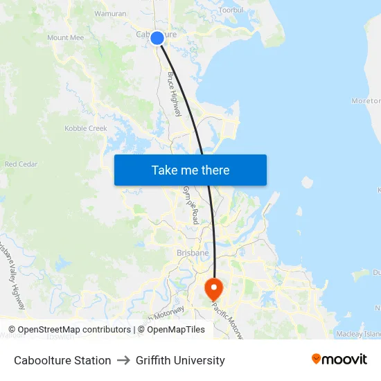 Caboolture Station to Griffith University map