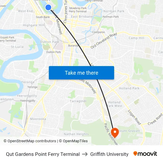 Qut Gardens Point Ferry Terminal to Griffith University map