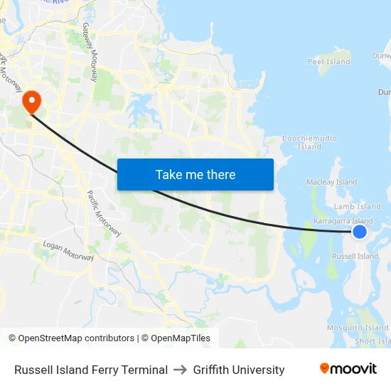 Russell Island Ferry Terminal to Griffith University map