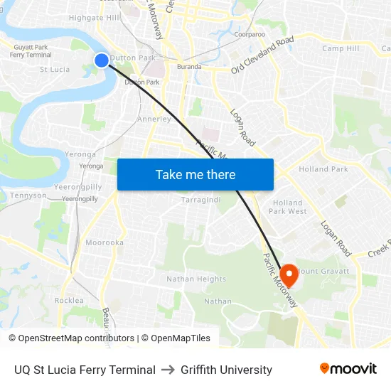 UQ St Lucia Ferry Terminal to Griffith University map