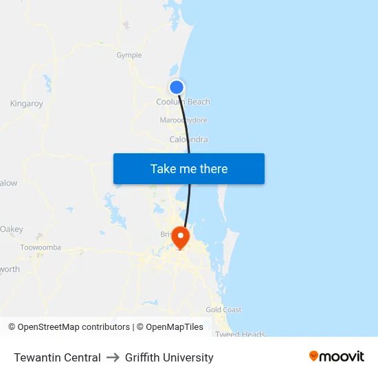 Tewantin Central to Griffith University map