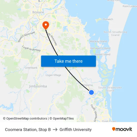 Coomera Station, Stop B to Griffith University map