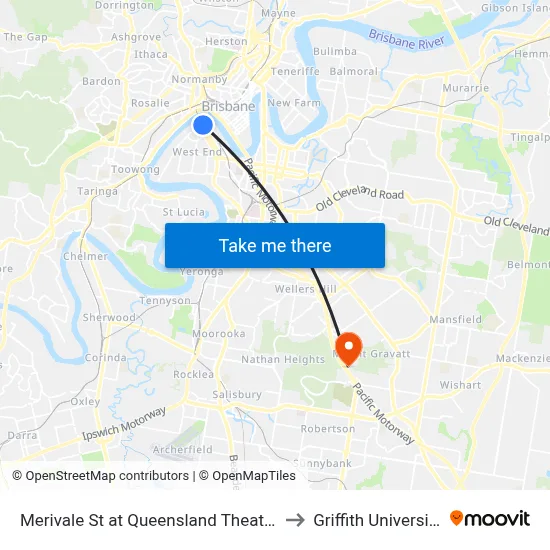 Merivale St at Queensland Theatre to Griffith University map