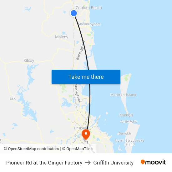 Pioneer Rd at the Ginger Factory to Griffith University map