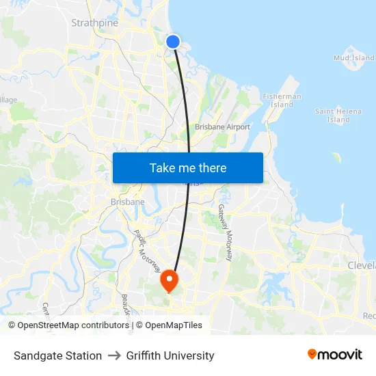 Sandgate Station to Griffith University map