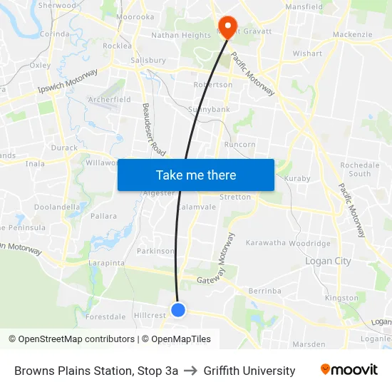 Browns Plains Station, Stop 3a to Griffith University map