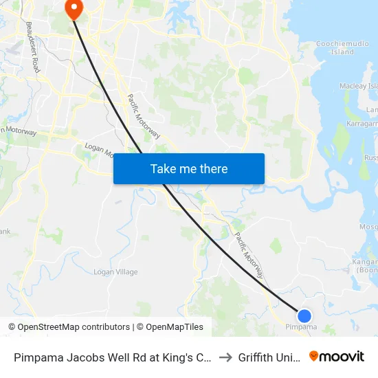 Pimpama Jacobs Well Rd at King's Christian College to Griffith University map
