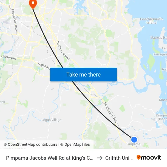 Pimpama Jacobs Well Rd at King's Christian College to Griffith University map