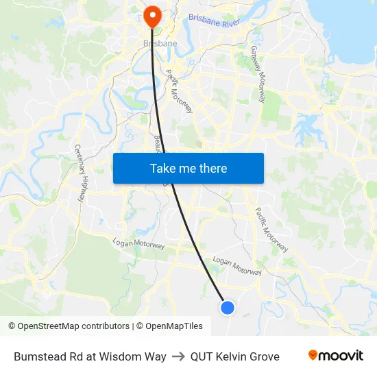 Bumstead Rd at Wisdom Way to QUT Kelvin Grove map