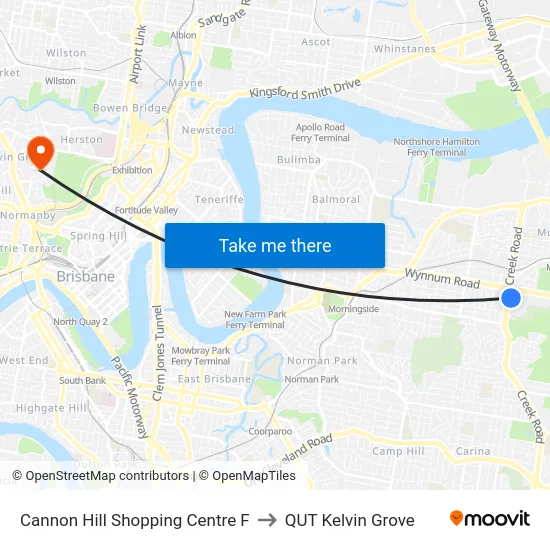 Cannon Hill Shopping Centre F to QUT Kelvin Grove map