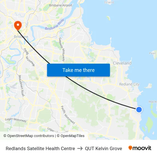 Redlands Satellite Health Centre to QUT Kelvin Grove map