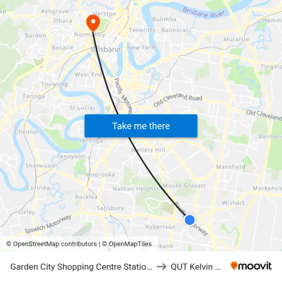 Garden City Shopping Centre Station, Stop C to QUT Kelvin Grove map