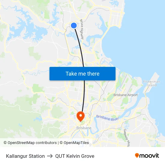 Kallangur Station to QUT Kelvin Grove map