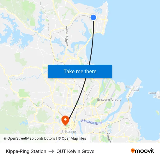 Kippa-Ring Station to QUT Kelvin Grove map