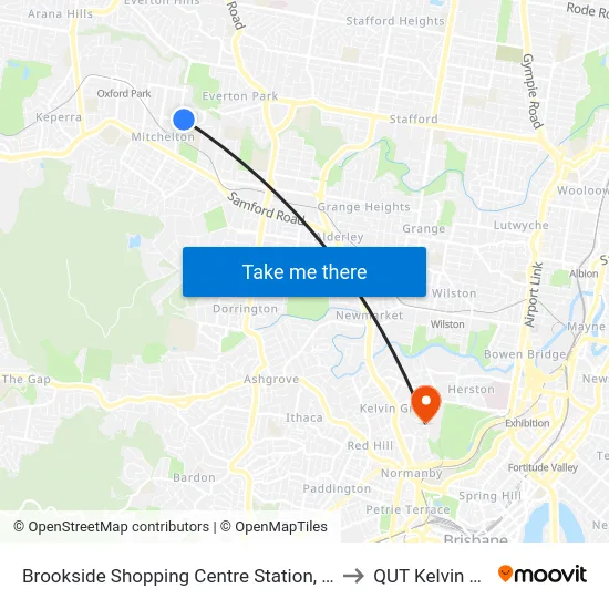 Brookside Shopping Centre Station, Platform B to QUT Kelvin Grove map