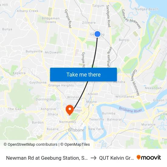 Newman Rd at Geebung Station, Stop 51 to QUT Kelvin Grove map