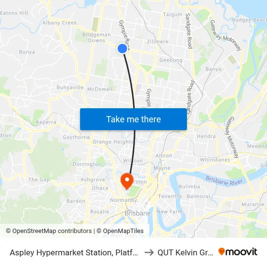 Aspley Hypermarket Station, Platform C to QUT Kelvin Grove map