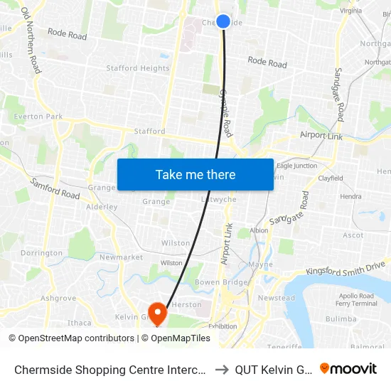 Chermside Shopping Centre Interchange H to QUT Kelvin Grove map