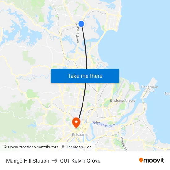 Mango Hill Station to QUT Kelvin Grove map