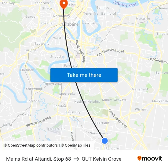 Mains Rd at Altandi, Stop 68 to QUT Kelvin Grove map