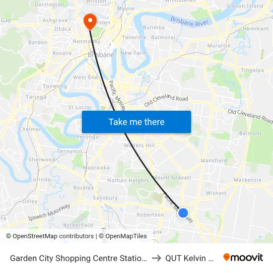 Garden City Shopping Centre Station, Stop K to QUT Kelvin Grove map