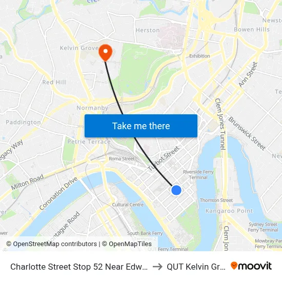 Charlotte Street Stop 52 Near Edward St to QUT Kelvin Grove map