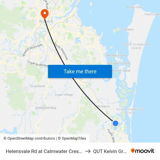 Helensvale Rd at Calmwater Crescent to QUT Kelvin Grove map