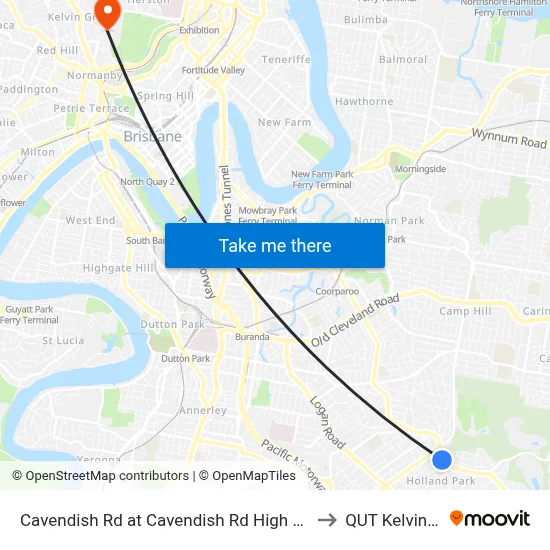 Cavendish Rd at Cavendish Rd High School, Stop 41 to QUT Kelvin Grove map