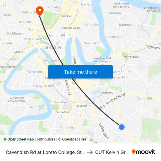 Cavendish Rd at Loreto College, Stop 35 to QUT Kelvin Grove map