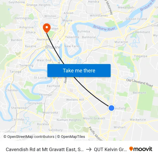 Cavendish Rd at Mt Gravatt East, Stop 60 to QUT Kelvin Grove map