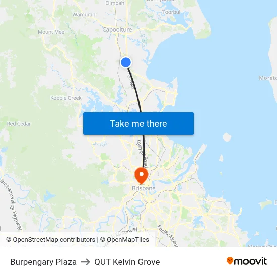 Burpengary Plaza to QUT Kelvin Grove map