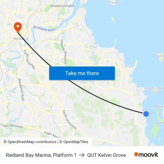 Redland Bay Marina, Platform 1 to QUT Kelvin Grove map