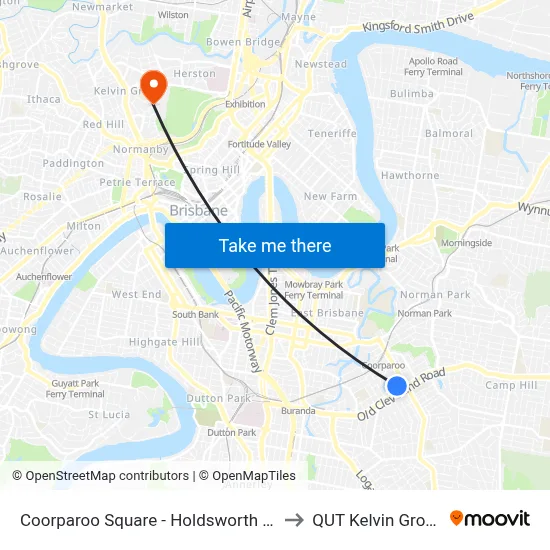 Coorparoo Square - Holdsworth St to QUT Kelvin Grove map