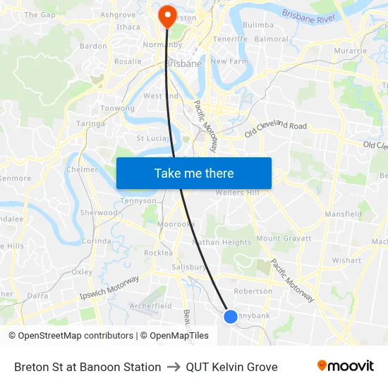 Breton St at Banoon Station to QUT Kelvin Grove map